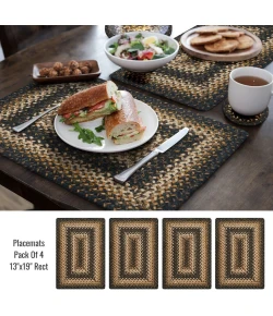 Homespice Decor Jute Braided Accessories Kilimanjaro Black 240070PS 13 in. X 19 in. Set of 4 Rect Rug