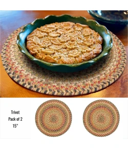 Homespice Decor Jute Braided Accessories Kingston Multi 240037PS 15 in. Set of 2 Round Rug