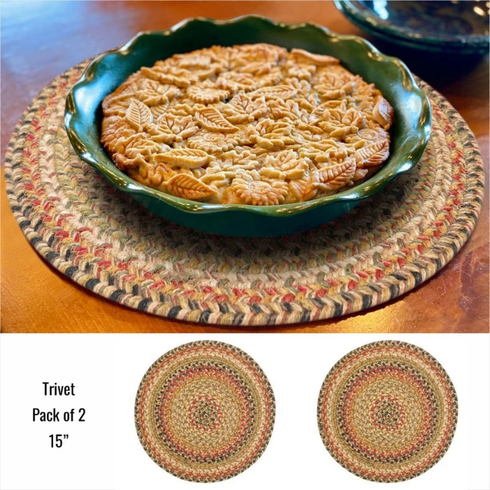Homespice Decor Jute Braided Accessories Kingston Multi 240037PS 15 in. Set of 2 Round Rug