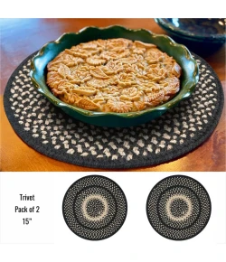 Homespice Decor Jute Braided Accessories Manchester Black 240034PS 15 in. Set of 2 Round Rug