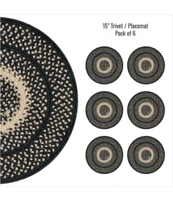 Homespice Decor Jute Braided Accessories Manchester Black 240164PS 15 in. Set of 6 Round Rug