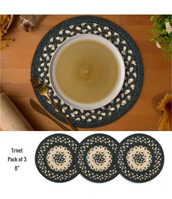 Homespice Decor Jute Braided Accessories Manchester Black 240026PS 8 in. Set of 3 Round Rug