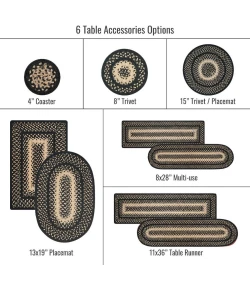 Homespice Decor Jute Braided Accessories Manchester Black 240010PS 4 in. Set of 6 Round Rug