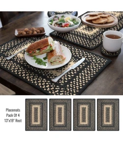 Homespice Decor Jute Braided Accessories Manchester Black 240074PS 13 in. X 19 in. Set of 4 Rect Rug