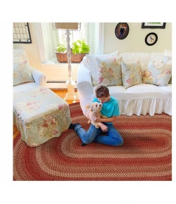 Homespice Decor Jute Braided Apple Pie Red 501677 20 in. X 30 in. Oval Rug