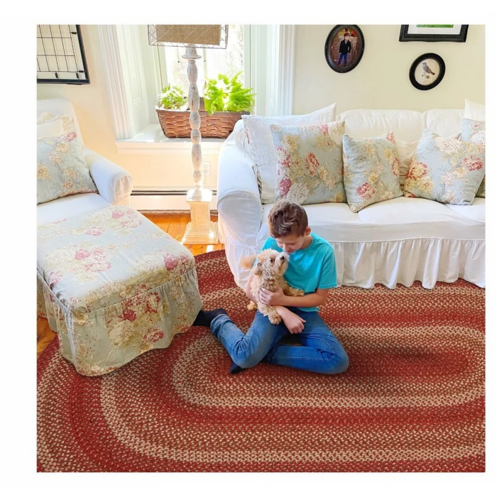 Homespice Decor Jute Braided Apple Pie Red 502674 27 in. X 45 in. Oval Rug
