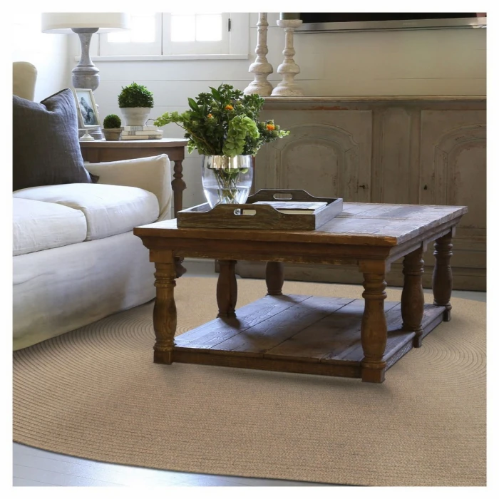Homespice Decor Ultra Durable Braided Biscuit Tan 305671 6 ft. X 9 ft. Oval Rug