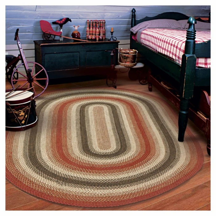 Homespice Decor Jute Braided Rug Red & Black Chester 2ft. x 3ft. Oval Rug