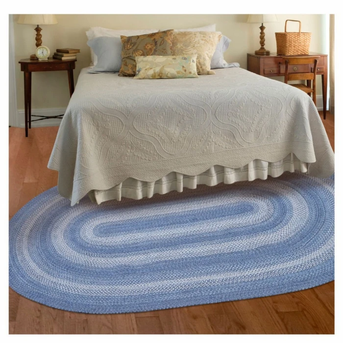 Homespice Decor Jute Braided Denim Blue 501684 20 in. X 30 in. Oval Rug