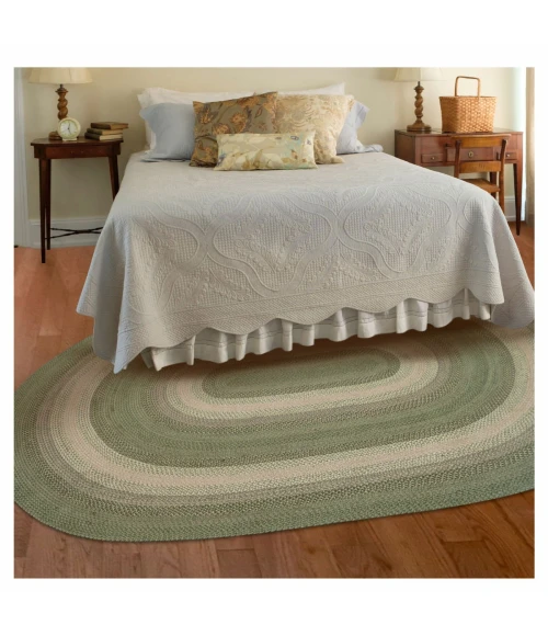 Homespice Decor Jute Braided Rug Green & Tan Grassland 2ft. x 3ft. Oval Rug