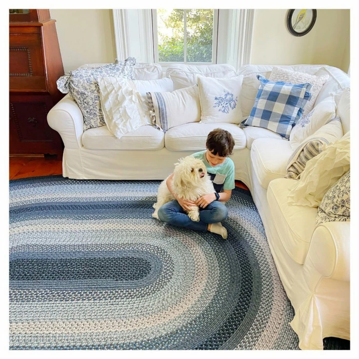 Homespice Decor Ultra Durable Braided Juniper Blue 306227 8 ft. X 10 ft. Oval Rug