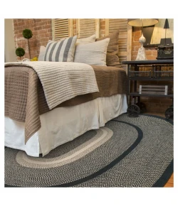 Homespice Decor Jute Braided Manchester Black 505729 6 ft. X 9 ft. Oval Rug