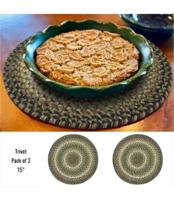 Homespice Decor Jute Braided Accessories Pinecone Green 240043PS 15 in. Set of 2 Round Rug