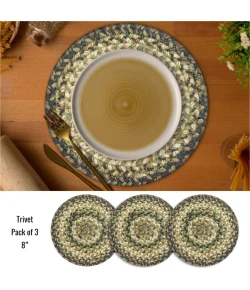 Homespice Decor Jute Braided Accessories Pinecone Green 240027PS 8 in. Set of 3 Round Rug