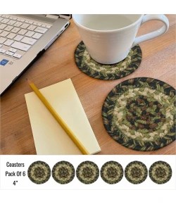 Homespice Decor Jute Braided Accessories Pinecone Green 240011PS 4 in. Set of 6 Round Rug