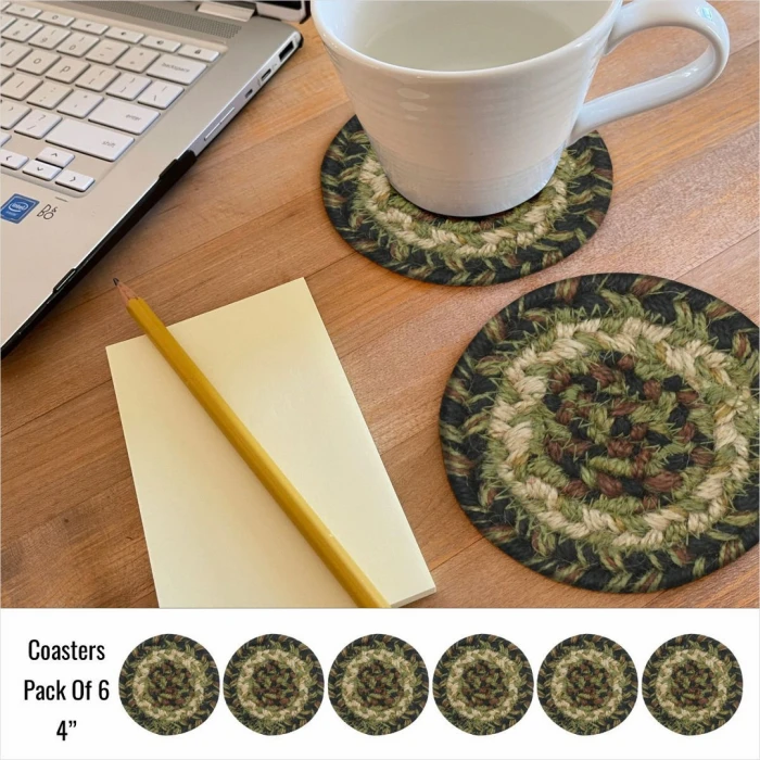 Homespice Decor Jute Braided Accessories Pinecone Green 240011PS 4 in. Set of 6 Round Rug