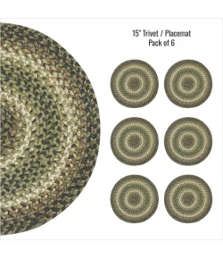 Homespice Decor Jute Braided Accessories Pinecone Green 240173PS 15 in. Set of 6 Round Rug