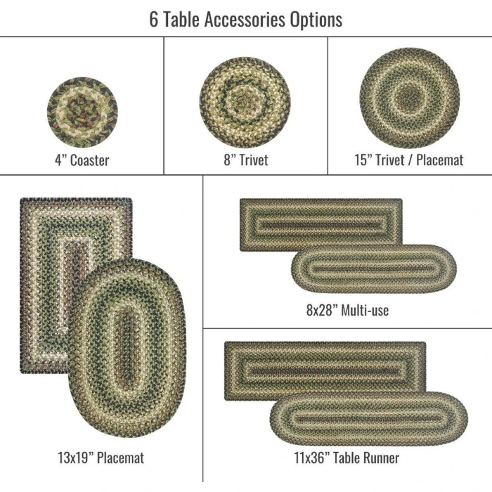 Homespice Decor Jute Braided Accessories Pinecone Green 571748 11 in. X 36 in. Oval Rug