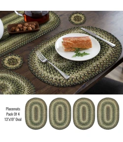 Homespice Decor Jute Braided Accessories Pinecone Green 240059PS 13 in. X 19 in. Set of 4 Oval Rug