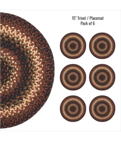 Homespice Decor Jute Braided Accessories Prescott Black 240171PS 15 in. Set of 6 Round Rug