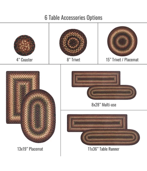 Homespice Decor Jute Braided Accessories Black & Burgundy Prescott 8in. x 28in. Set of 14 Oval Rug