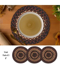 Homespice Decor Jute Braided Accessories Prescott Black 240023PS 8 in. Set of 3 Round Rug