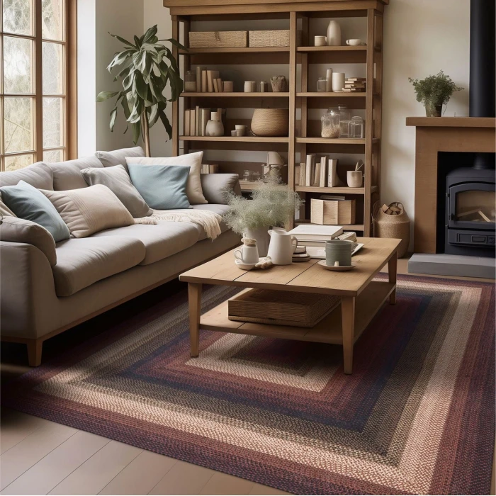 Homespice Decor Jute Braided Rug Black & Burgundy Prescott 10in. x 10in. Rect. Rug