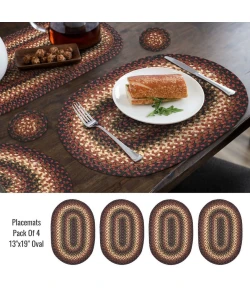 Homespice Decor Jute Braided Accessories Prescott Black 240055PS 13 in. X 19 in. Set of 4 Oval Rug