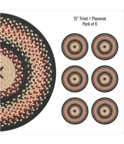 Homespice Decor Jute Braided Accessories Primitive Star Gloucester Black 240174PS 15 in. Set of 6 Round Rug