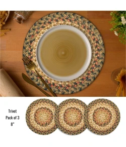 Homespice Decor Jute Braided Accessories Russett Beige 240017PS 8 in. Set of 3 Round Rug