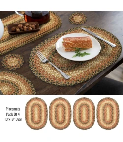 Homespice Decor Jute Braided Accessories Russett Beige 240049PS 13 in. X 19 in. Set of 4 Oval Rug