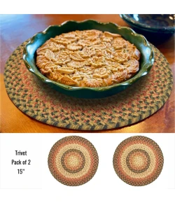 Homespice Decor Jute Braided Accessories Russett Beige 240035PS 15 in. Set of 2 Round Rug