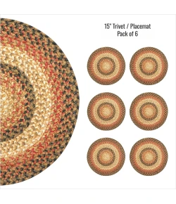 Homespice Decor Jute Braided Accessories Russett Beige 240165PS 15 in. Set of 6 Round Rug