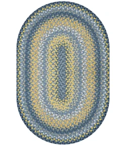 Homespice Decor Cotton Braided Sunflowers Blue 404312 5 ft. X 8 ft. Oval Rug