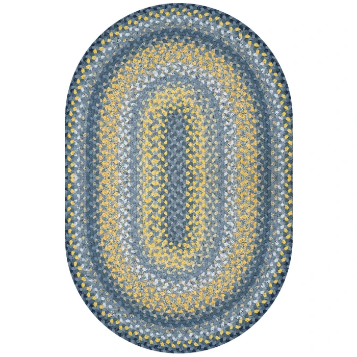 Homespice Decor Cotton Braided Sunflowers Blue 400314 27 in. X 45 in. Oval Rug