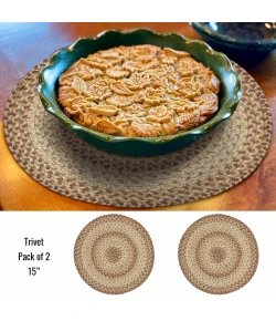 Homespice Decor Jute Braided Accessories Multi Color Cookie Dough 15in. Set of 2 Round Rug