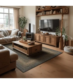 Homespice Decor Ultra Durable Braided Rug Black & Charcoal Black Forest 10in. x 10in. Rect. Rug