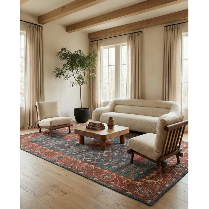 Label J Cinnabar COM07 Tufted Medallion Red/Blue Area Rug (12'X15')