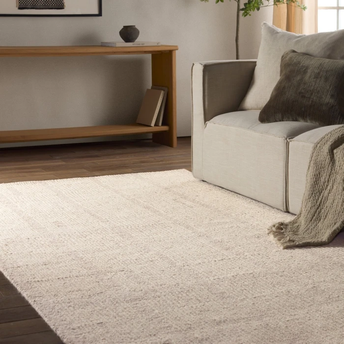 Label J Edher FGN02 Handmade Striped Tan and Cream Area Rug (6'X9')