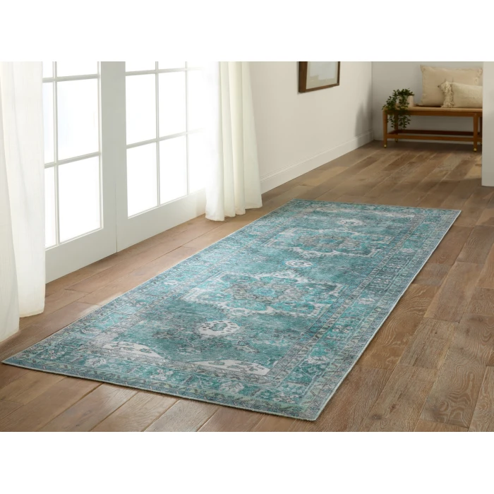 Kate Lester + Jaipur Living Tamara Medallion Teal/ Green Runner Rug 3'X10'