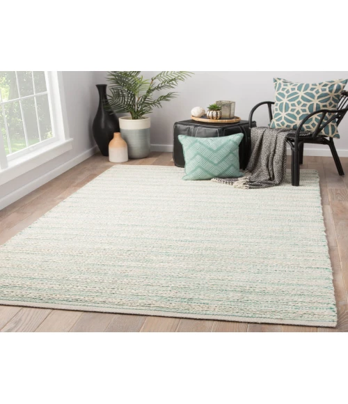 Jaipur Living Canterbury Natural Stripe White/ Turquoise Area Rug (9'6"X13'6")