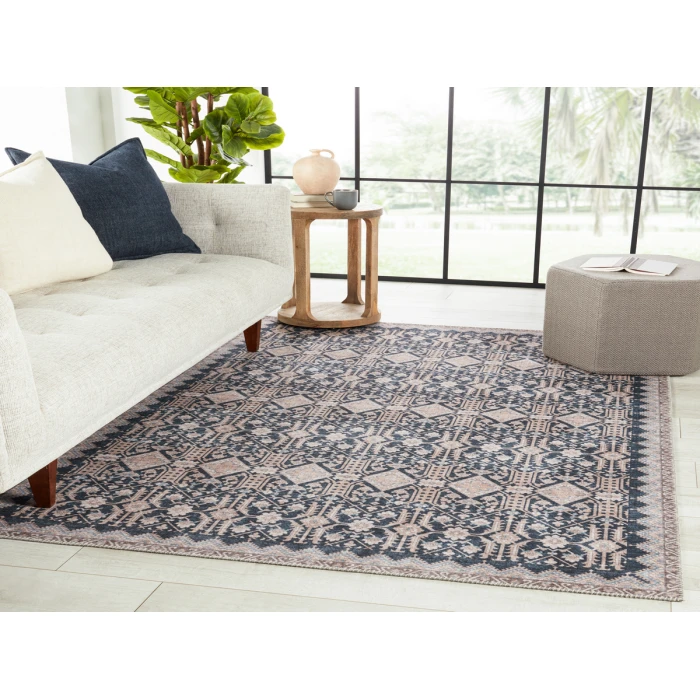Nikki Chu by Jaipur Living Dalia Trellis Dark Blue/ Tan Area Rug (6'X9')