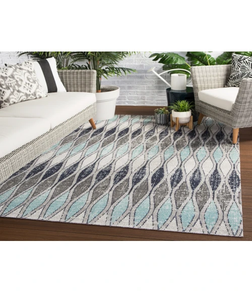 Jaipur Living Norwich Indoor/ Outdoor Geometric Gray/ Blue Round Area Rug (5'11"X5'11")