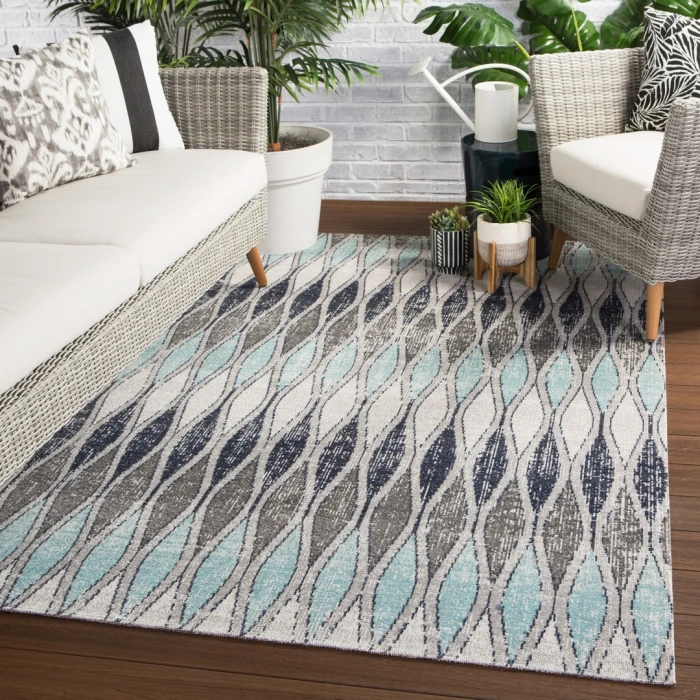 Jaipur Living Norwich Indoor/ Outdoor Geometric Gray/ Blue Round Area Rug (7'10"X7'10")