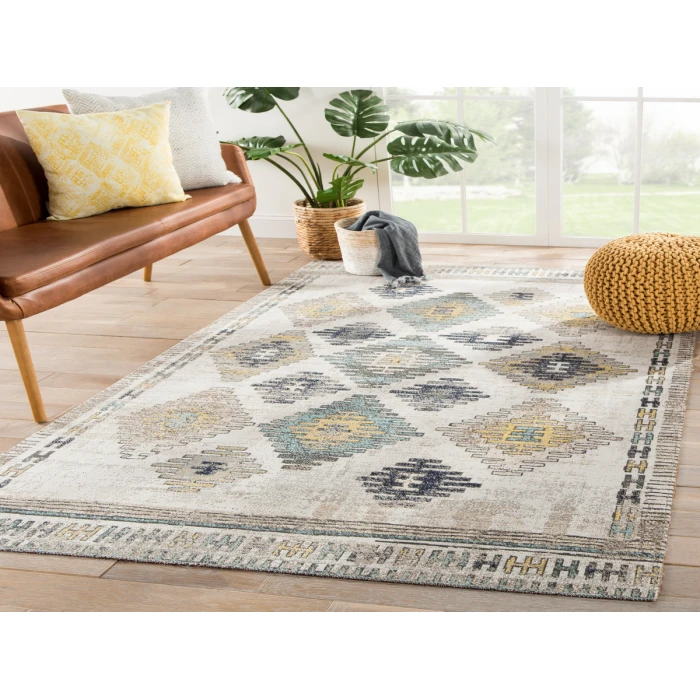 Jaipur Living Dez Indoor/ Outdoor Tribal Blue/ Yellow Area Rug (7'6"X9'6")