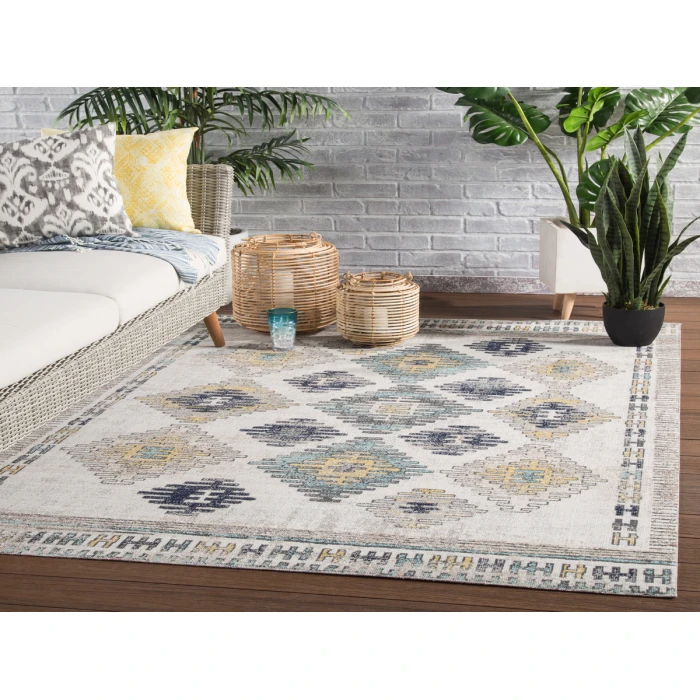 Jaipur Living Dez Indoor/ Outdoor Tribal Blue/ Yellow Area Rug (7'6"X9'6")