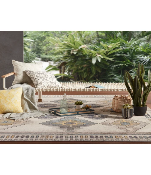 Jaipur Living Dez Indoor/ Outdoor Tribal Blue/ Yellow Runner Rug (2'6"X8')