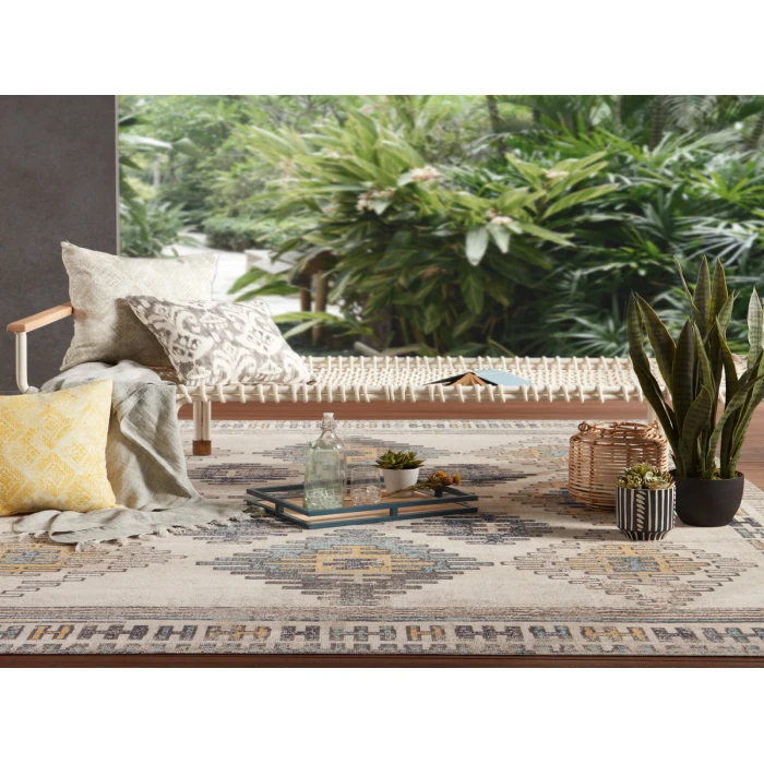 Jaipur Living Dez Indoor/ Outdoor Tribal Blue/ Yellow Area Rug (7'6"X9'6")