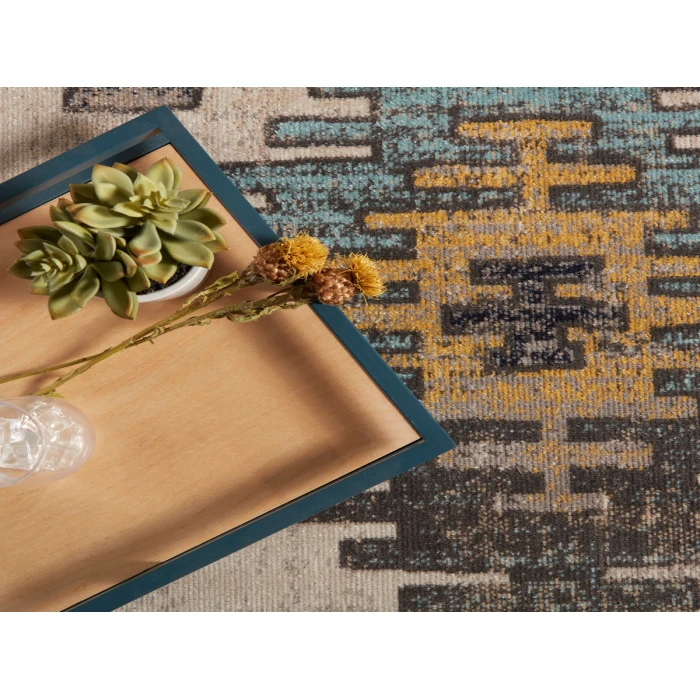 Jaipur Living Dez Indoor/ Outdoor Tribal Blue/ Yellow Area Rug (7'6"X9'6")
