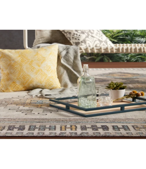 Jaipur Living Dez Indoor/ Outdoor Tribal Blue/ Yellow Runner Rug (2'6"X8')